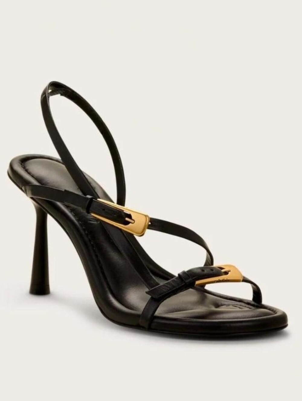 cult gaia Simona Black Leather Slingback Sandals with Gold Buckle US6 NWOT